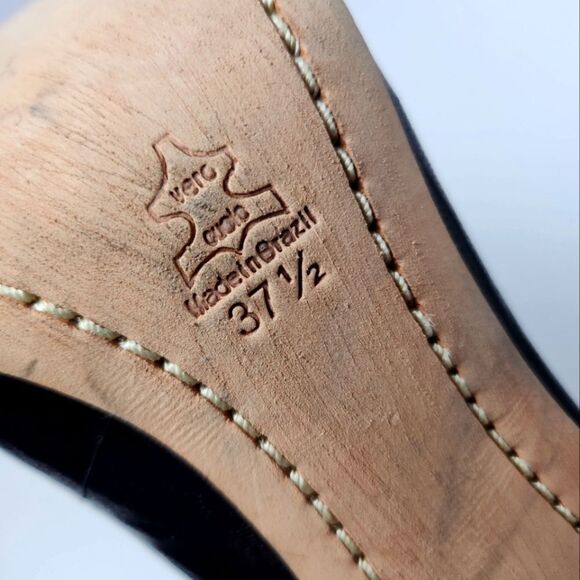 Alice + Olivia Rhinestone Bow Leather Black Pump Heels Size 37.5 - Picture 8 of 8